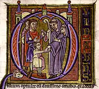 Abad practicando la simonía (Francia, siglo XII)