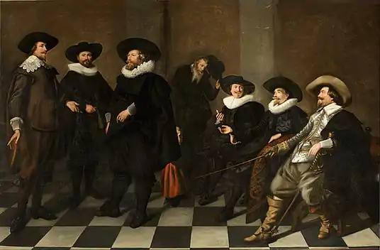 Regentes del orfanato de la ciudad vieja, la pintura de Abraham de Vries todavía se puede ver en la pared de la sala del regente donde se instaló en 1633 EC.