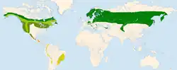 Distribución del género: en colores las distintas especies.