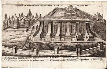 Templo de Salomón sobre el monte Moriá. Grabado del rabino sefardí Jacob Judah Leon, 1665.
