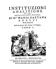 Instituzioni analítiche ad uso della gioventú italiana, 1748