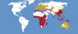 alt=Mapa de distribución:
     Durante todo el año      Posible distribución estacional