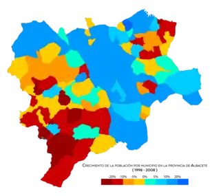 Crecimiento de la población por municipio entre 1998 y 2008