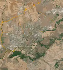 Mapa de las vías pecuarias en Alcalá de Henares, resaltadas en color amarillo.