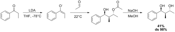 Reacción aldólica de TishchenkoAldolempezando desde un propiophenono y un acetaldehde