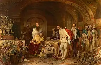 Iván el Terrible mostrando sus tesoros a Jerome Horsey, el embajador inglés (1875)