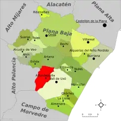 Localización en la comarca de la Plana Baja