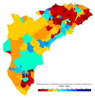 Crecimiento de la población por municipio entre 2008 y 2018