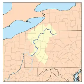 El Allegheny fluye en dirección suroeste por el noroeste de Pensilvania, hasta confluir con el Monongahela dando lugar al nacimiento del Ohio