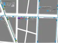 Mapa zonal de la estación de Alonso Cano con los accesos al Metro y Cercanías y los recorridos de los autobuses de la EMT que pasan por ella, entre los que se encuentra la línea 3.