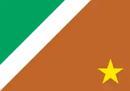 Maqueta de la bandera del estado de Mato Grosso del Sur con un campo ocre en lugar de azul.