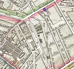 El Amphithéâtre d'Astley (en azul) en un mapa de París de 1814.