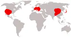 Distribución de Amynodontidae basada en el registro fósil