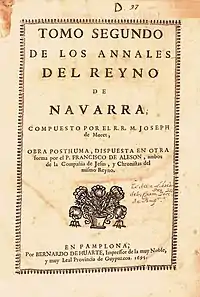 Tomo segundo de los Annales del Reyno de Navarra (1695)
