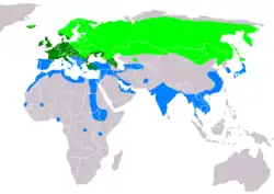 Distribución de Anas crecca.