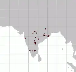 Mapa de distribución de Anathana ellioti.