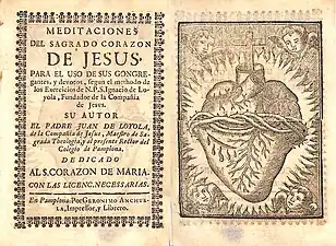 Libro de devoción con una xilografía Fldel Corazón de Jesús a toda página