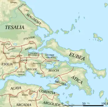 Localización en un mapa de regiones de la Antigua Grecia