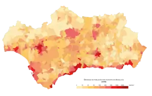 Densidad de población de los municipios andaluces en 2018