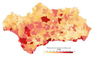 Población por municipios en Andalucía en el año 2018