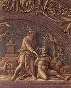 Andrea Mantegna, 1461 (detalle del Trittico degli Uffizi o "Tríptico de los Uffizi -it:Trittico degli Uffizi, tabla derecha).