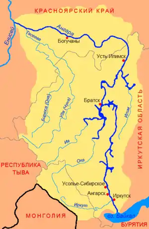 Irkutsk (Иркутск) en mapa del Angará
