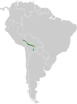 Distribución geográfica de la tangara boliviana.