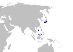 Distribución geográfica de Apristurus platyrhynchus (en azul).