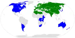 alt=Distribución de Arabidopsis thaliana.
     Países donde es nativa A. thaliana
     Países donde se han naturalizado A. thaliana
     Países donde  no se encuentra A. thaliana