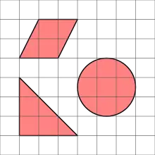 Three shapes on a square grid