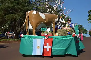 Banderas de Argentina y Suiza en la Fiesta del Inmigrante de 2014.