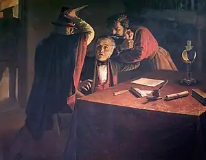 Asesinato de Manuel Vicente Maza, pintura al óleo sobre tela de Benjamín Franklin Rawson. Sala Federal.