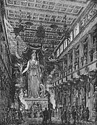 Reconstrucción del aspecto del interior del Partenón, con la estatua crisoelefantina de la diosa.