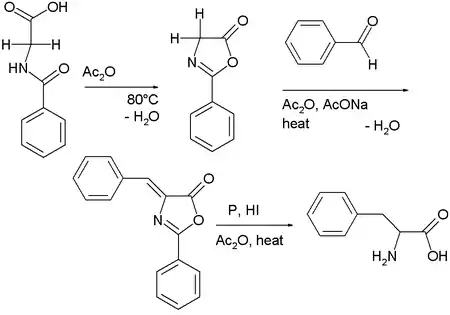 Azlactone chemistry: step 2 is a Perkin variation.