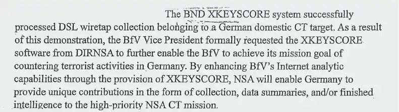 Documento donde la NSA explica al Servicio Federal de Inteligencia de Alemania como funciona XKeyscore