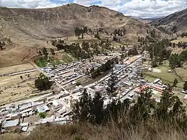 Ciudad de Baños, capital del distrito homónimo, visto desde el cerro La Cruz del Señor de Mayo.