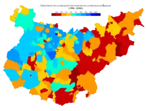 Evolución de la población por municipio entre 1998 y 2008