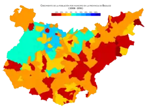 Evolución de la población por municipio entre 2008 y 2018