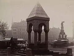 La Fuente Bagley y el Monumento a los soldados y marinos de Míchigan en los años 1890