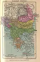 Los Balcanes en 1899. En verde los territorios aún pertenecientes al Imperio turco.
