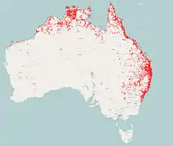 Distribución en Australia(falta la de Nueva Guinea)