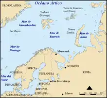 Arcángel en un mapa del mar de Barents