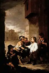 Santo Tomás de Villanueva, niño, repartiendo sus ropas entre los niños mendigos.