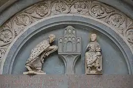Luneta del portal de la izquierda, Il cardinale Bicchieri offre la chiesa a Sant'Andrea in trono