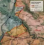 Mapa general que muestra la línea del frente y los avances republicanos.