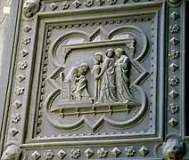En un relieve en la puerta sur del Baptisterio de Florencia por Andrea Pisano. (1330-1336)