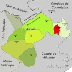 Localización en la comarca de la Hoya de Alcoy