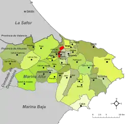 Localización de Benimeli respecto a la Marina Alta