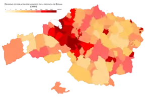 Densidad de población por municipio (2018)