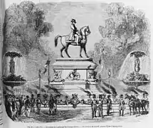 Grabado del monumento ecuestre de Napoleón en el Rond-Point de los Campos Elíseos, de Émile de Nieuwerkerke (1852).